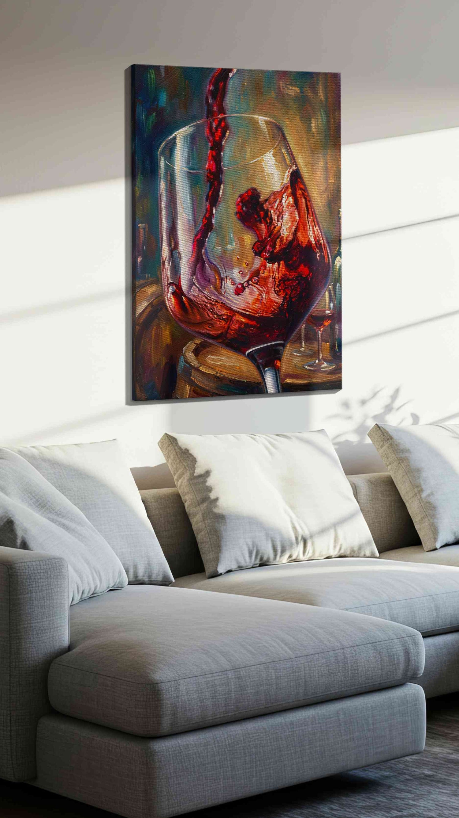 Crimson Cascade – wine canvas wall art, gallery-wrapped, ready to hang