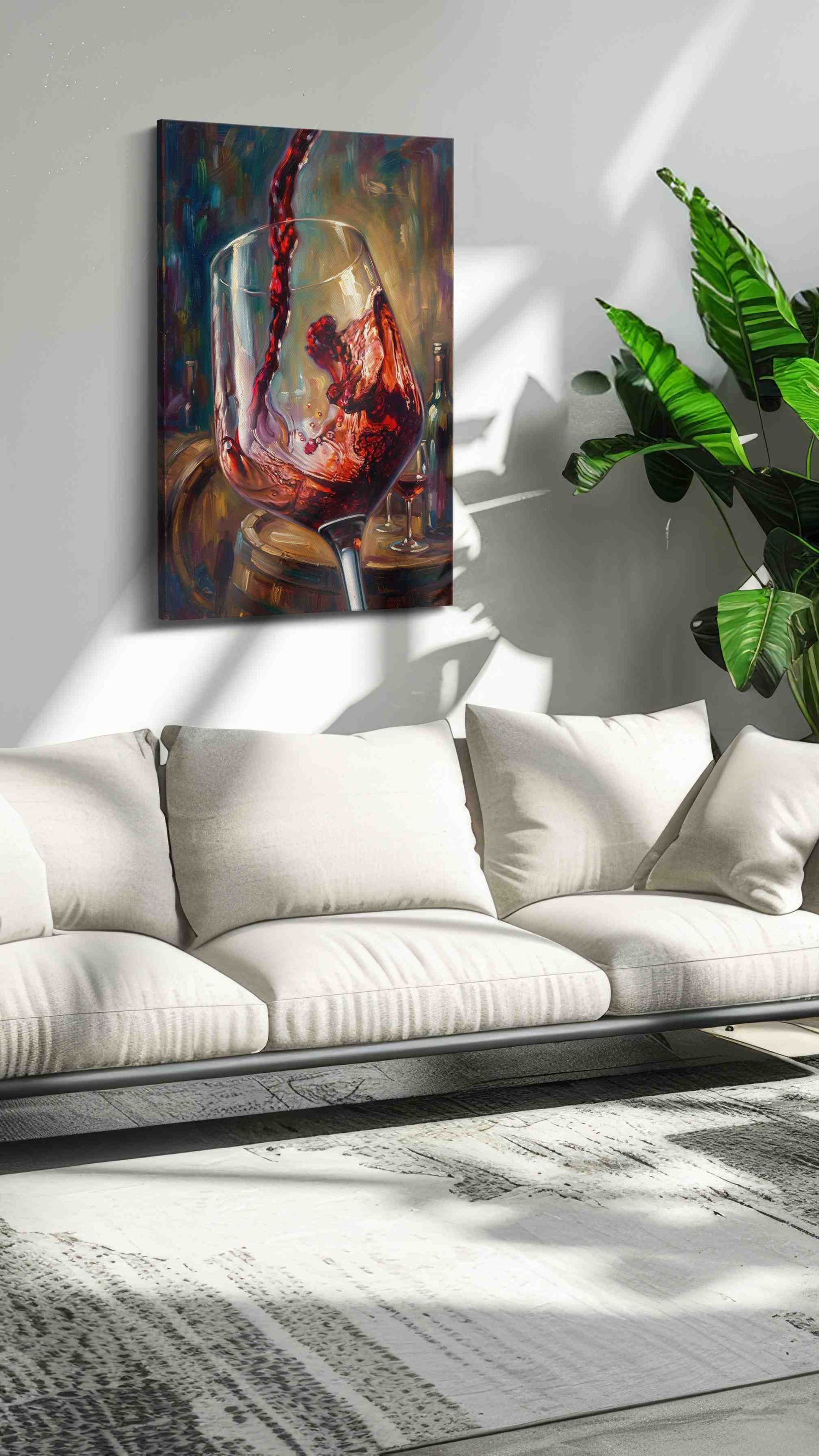 Crimson Cascade wine canvas print, on wall, lifestyle preview