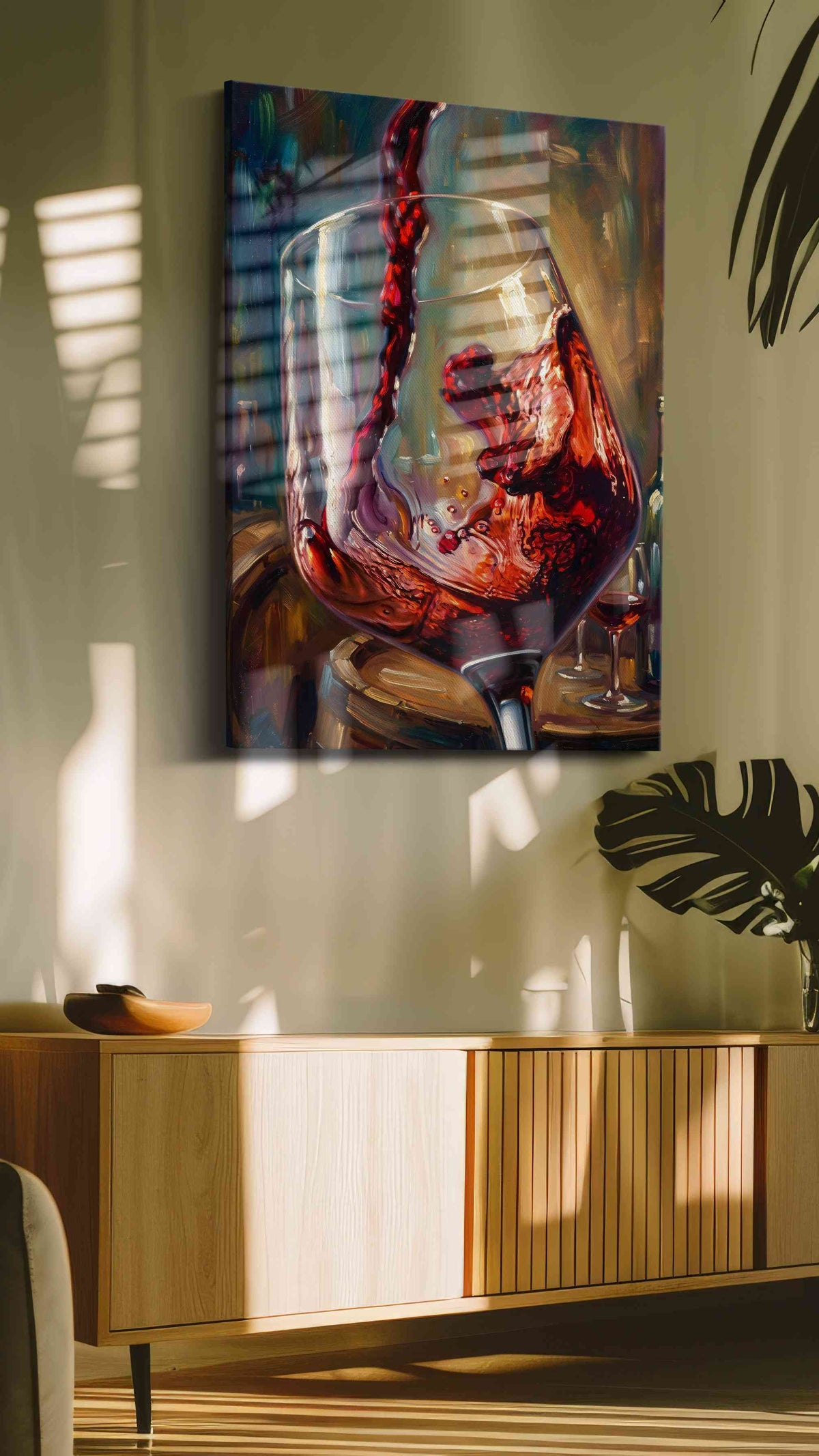 Crimson Cascade wine canvas print in a contemporary interior mockup
