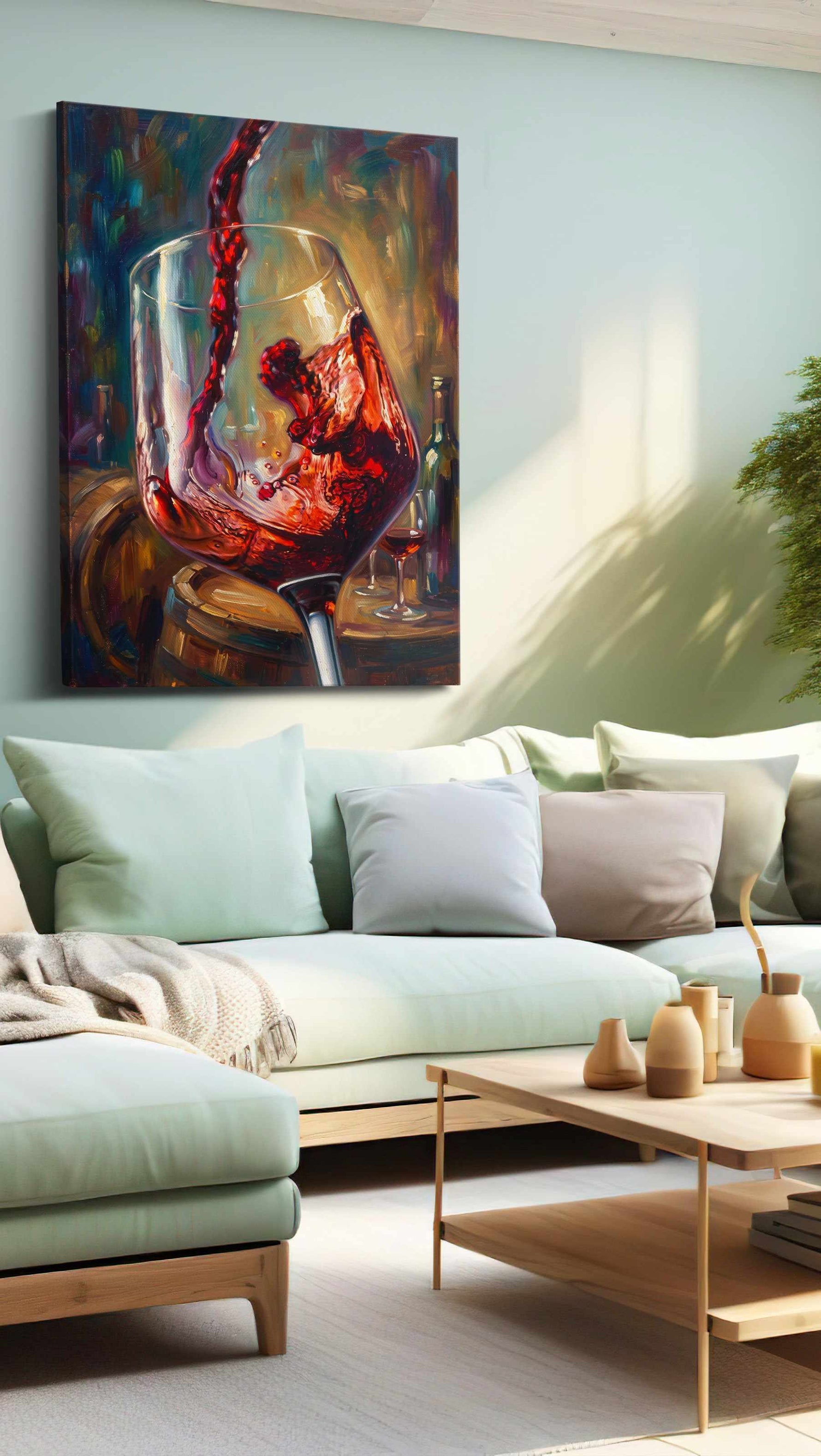 Crimson Cascade wine canvas print, hanging on wall