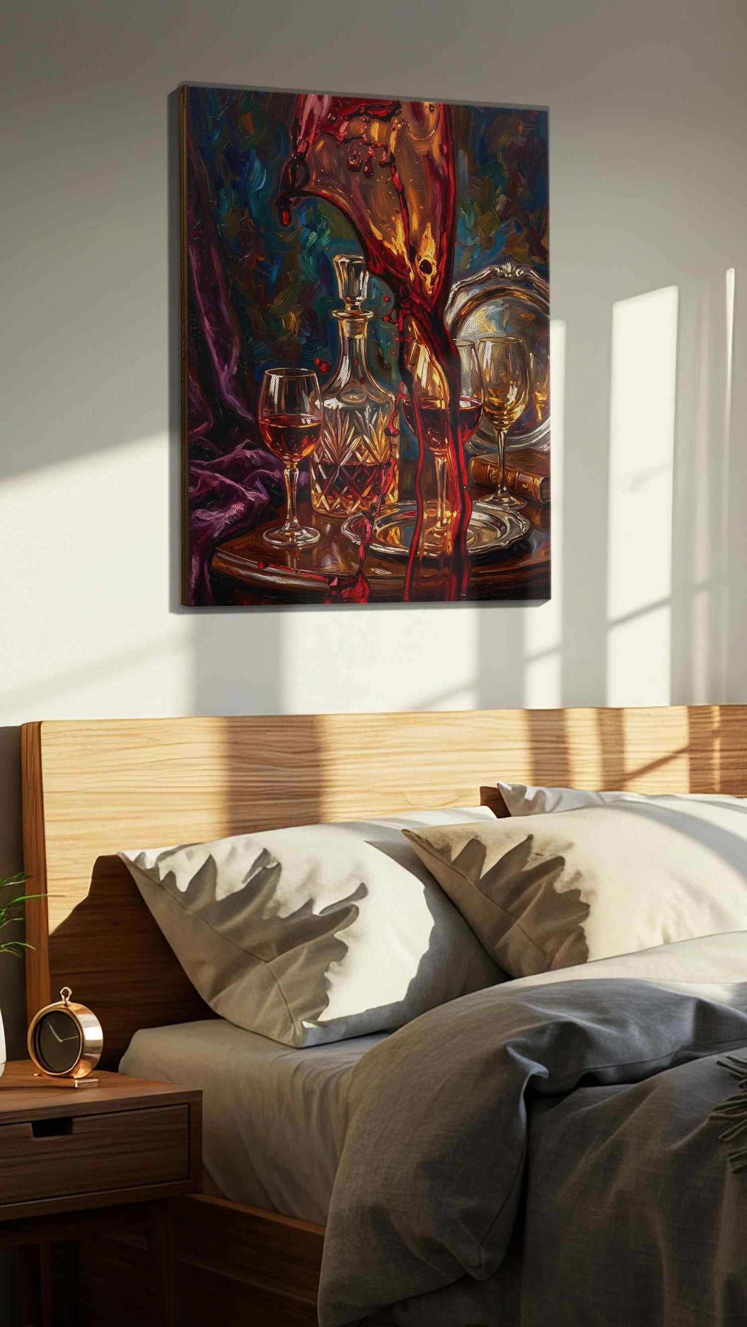 Crimson Cascade Symphony – wine canvas wall art, gallery-wrapped, ready to hang