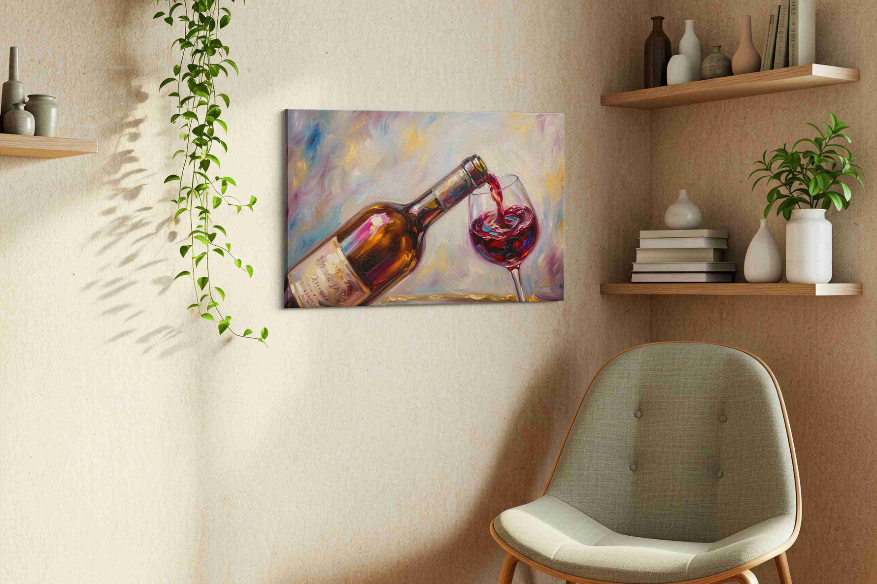 Crimson Elegance wine canvas print, displayed in a living room