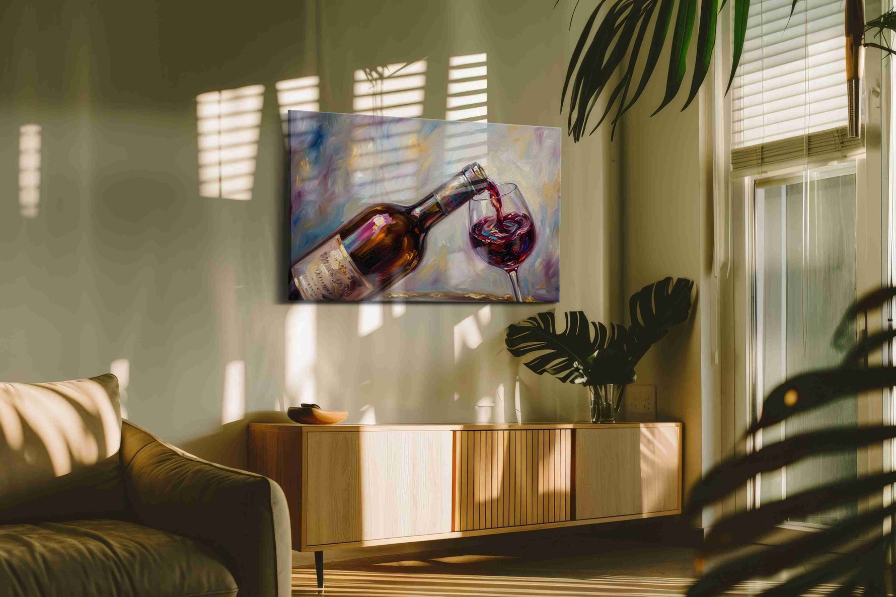 Crimson Elegance wine canvas print in a contemporary interior mockup