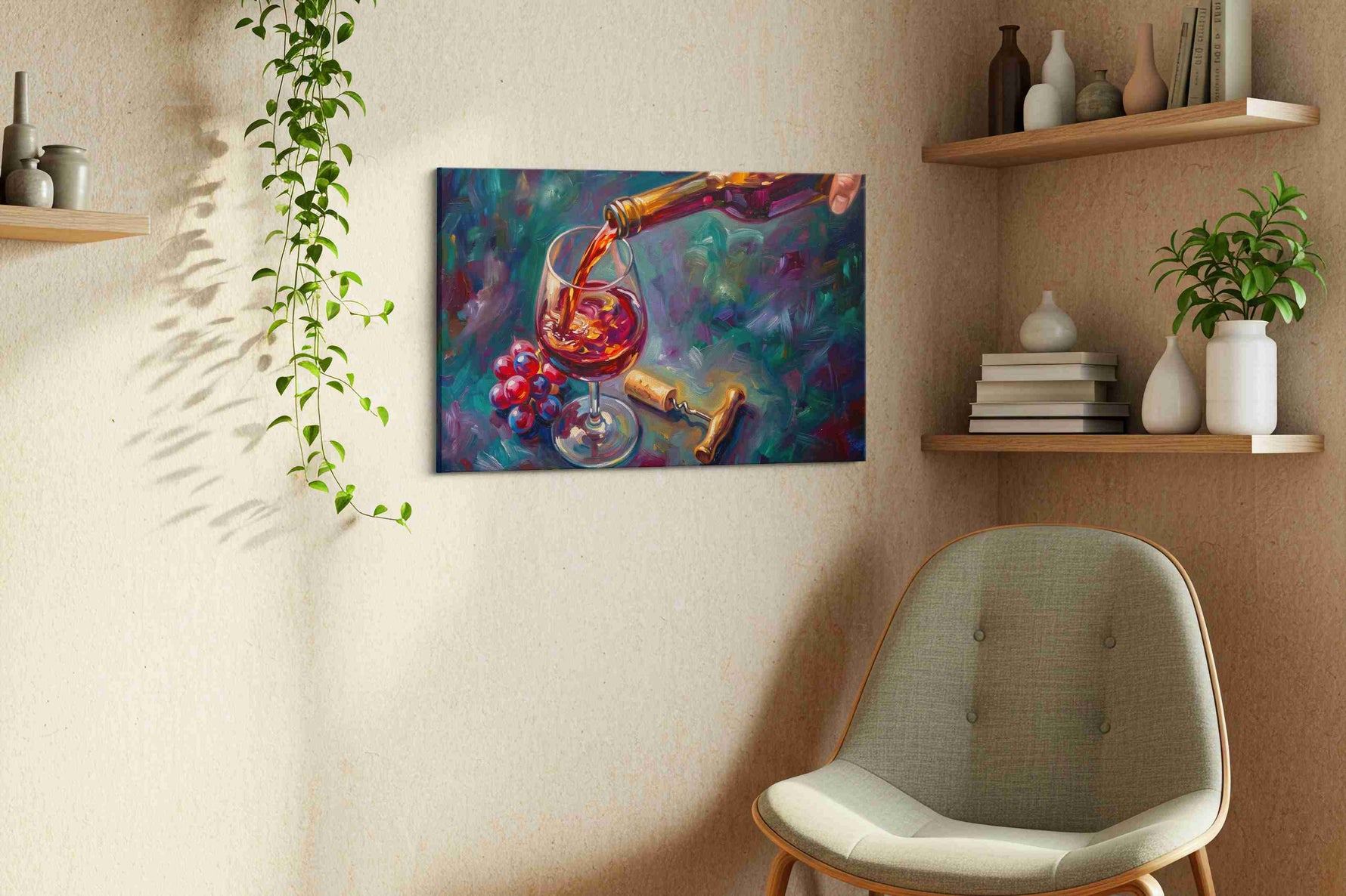 Crimson Pour wine canvas print in a living room scene