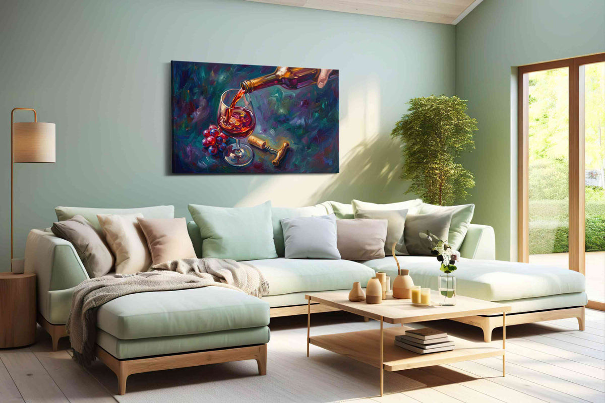 Crimson Pour wine canvas print, hanging on wall