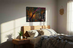 Crimson Pour Symphony wine canvas print, displayed in a bedroom