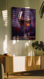 Crimson Reflections A Wine Reverie wine canvas print, displayed in a living room