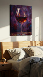 Crimson Reflections A Wine Reverie wine canvas print, displayed in a bedroom