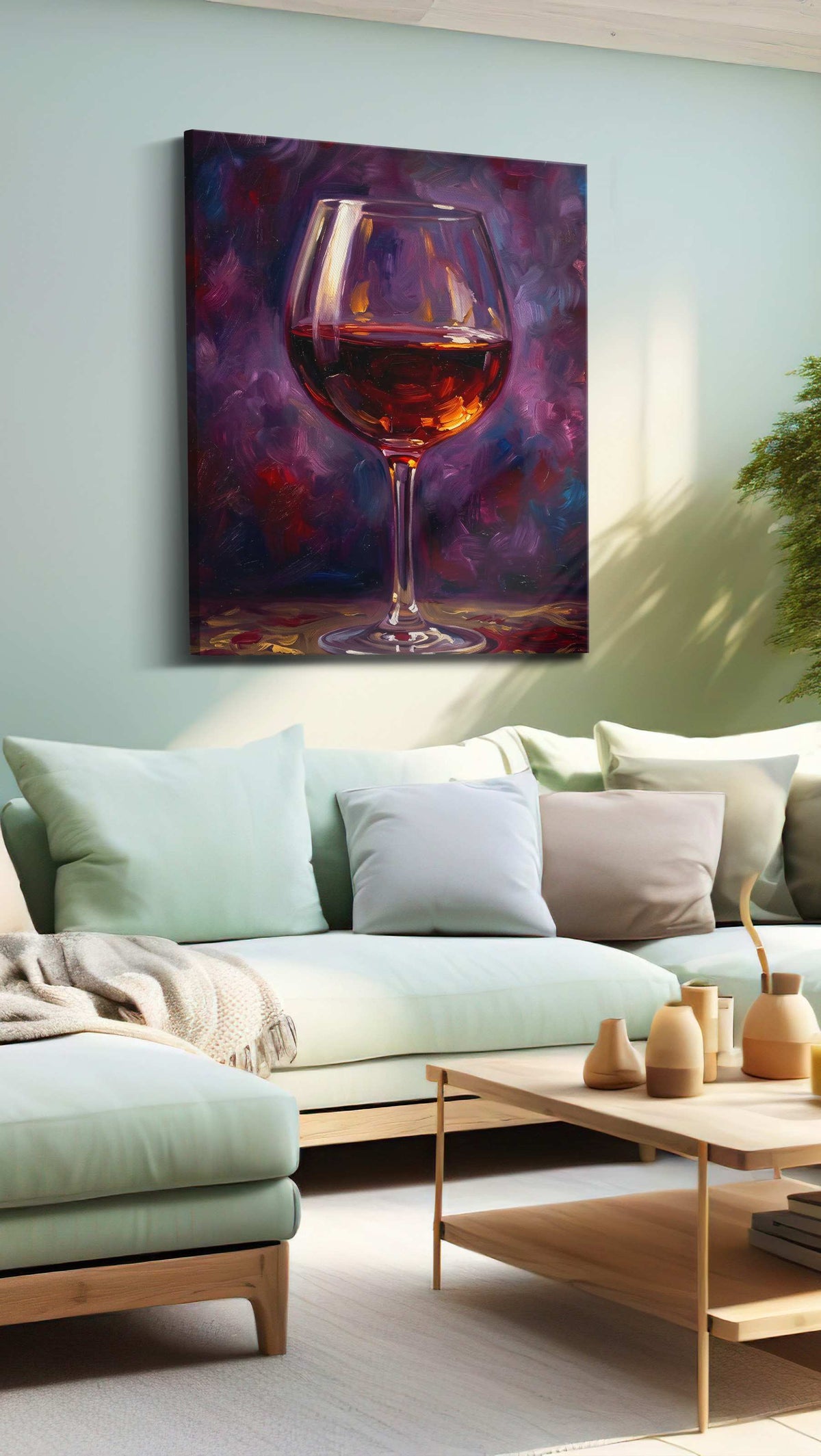 Crimson Reflections A Wine Reverie wine canvas print shown in a wall scene
