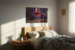Crimson Reflections II wine canvas print, displayed in a bedroom