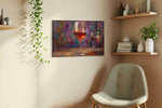 Crimson Reflections II wine canvas print, displayed in a living room