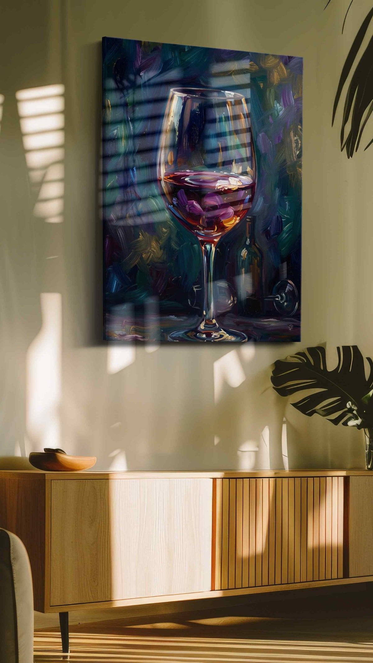 Crimson Reflections III wine canvas print in a hung canvas mockup