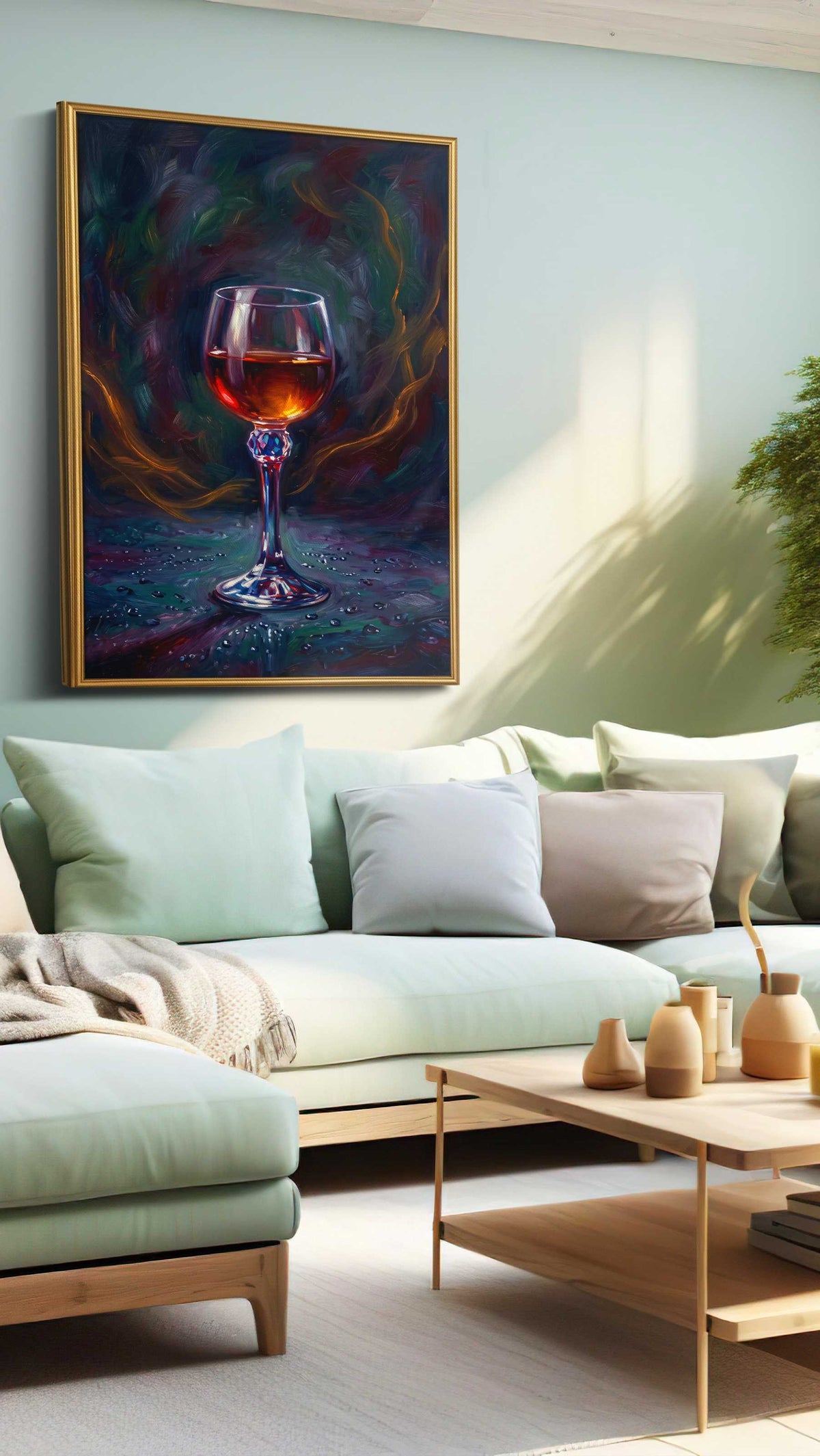 Crimson Reflections IV wine canvas print, hanging on wall
