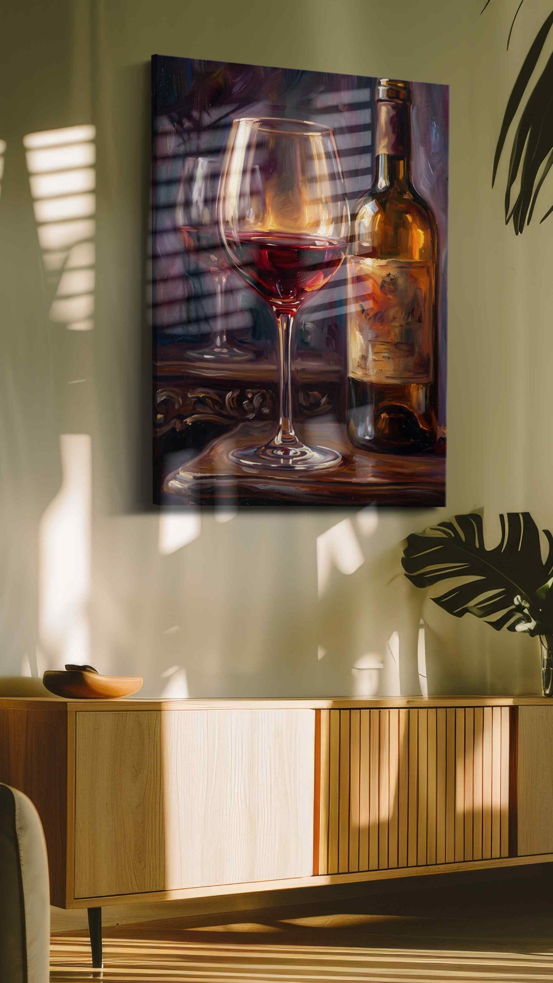 Crimson Reflections V wine canvas print, on wall, lifestyle preview