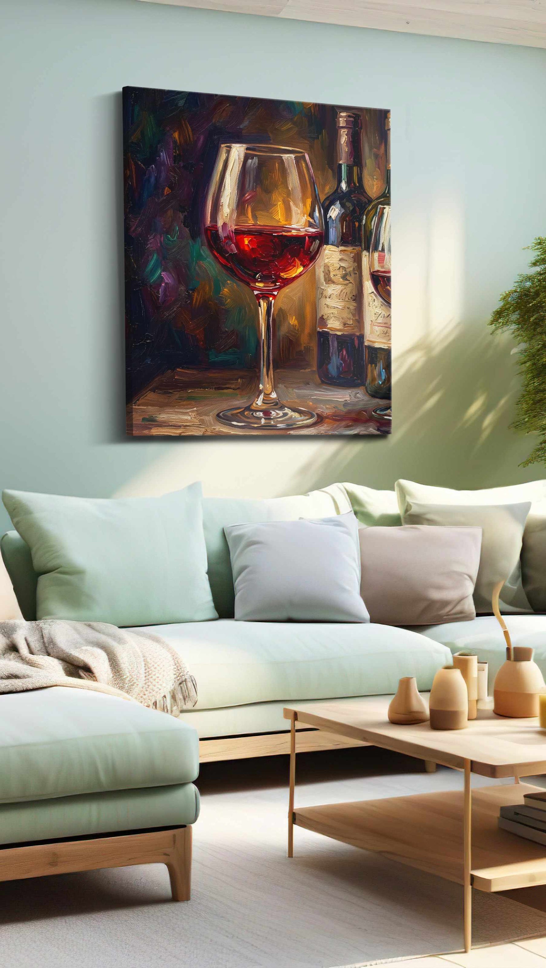 Crimson Reflections VI wine canvas print, hanging on wall