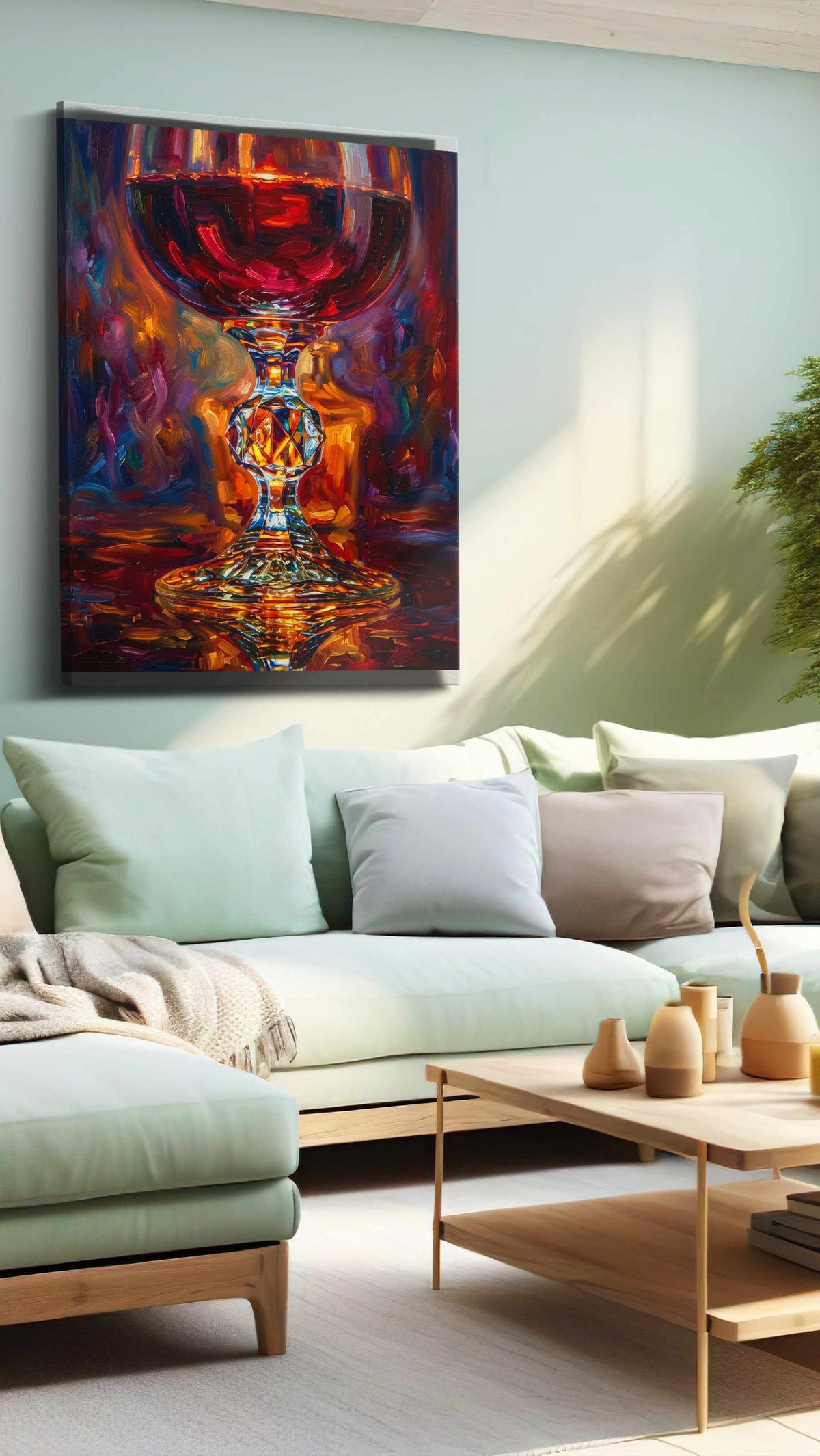 Crimson Reflections VII wine canvas print, hanging on wall