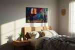 Crimson Reflections of the Vine wine canvas print, displayed in a bedroom