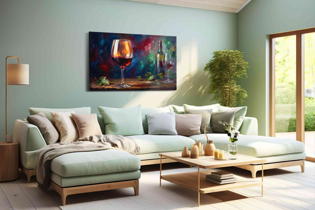 Crimson Reflections of the Vine wine canvas print, hanging on wall