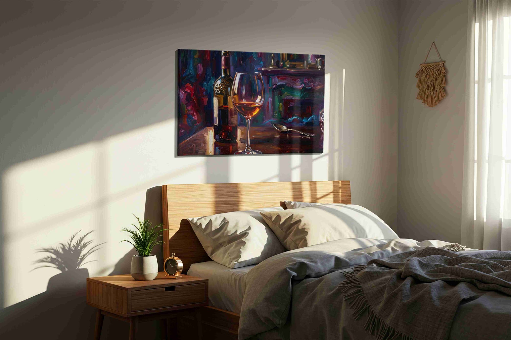 Echoes of the Vineyard wine canvas print, displayed in a bedroom