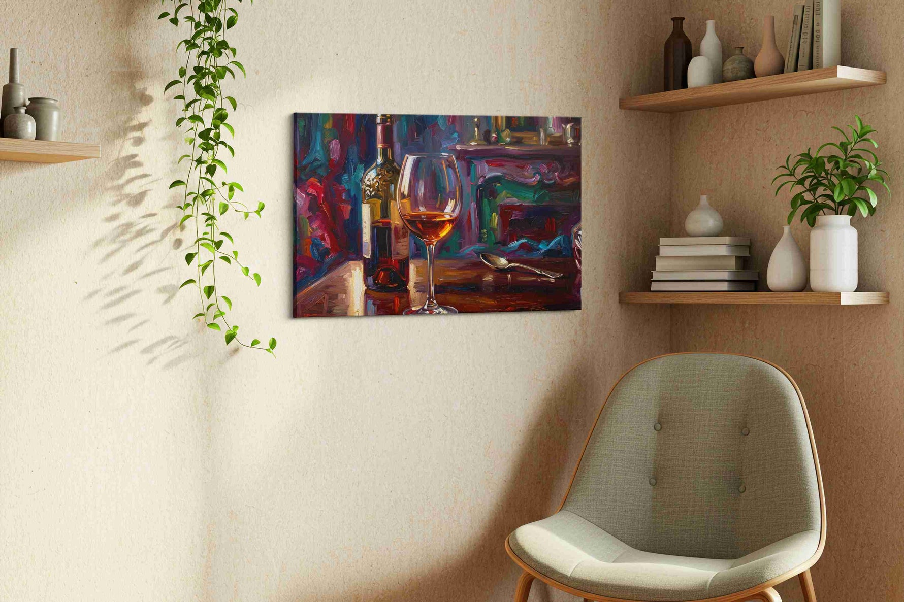 Echoes of the Vineyard wine canvas print styled in a living room