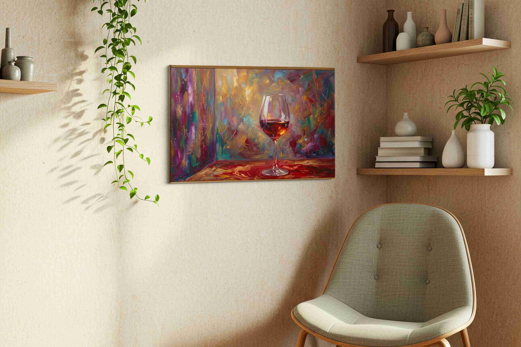 Ethereal Wine Symphony wine canvas print, displayed in a living room
