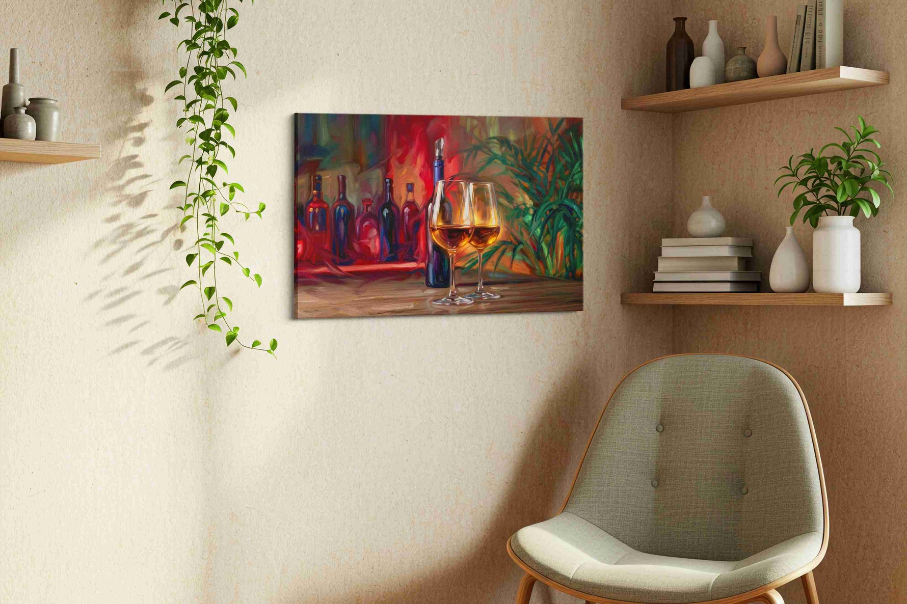 Euphoria in a Glass wine canvas print, displayed in a living room