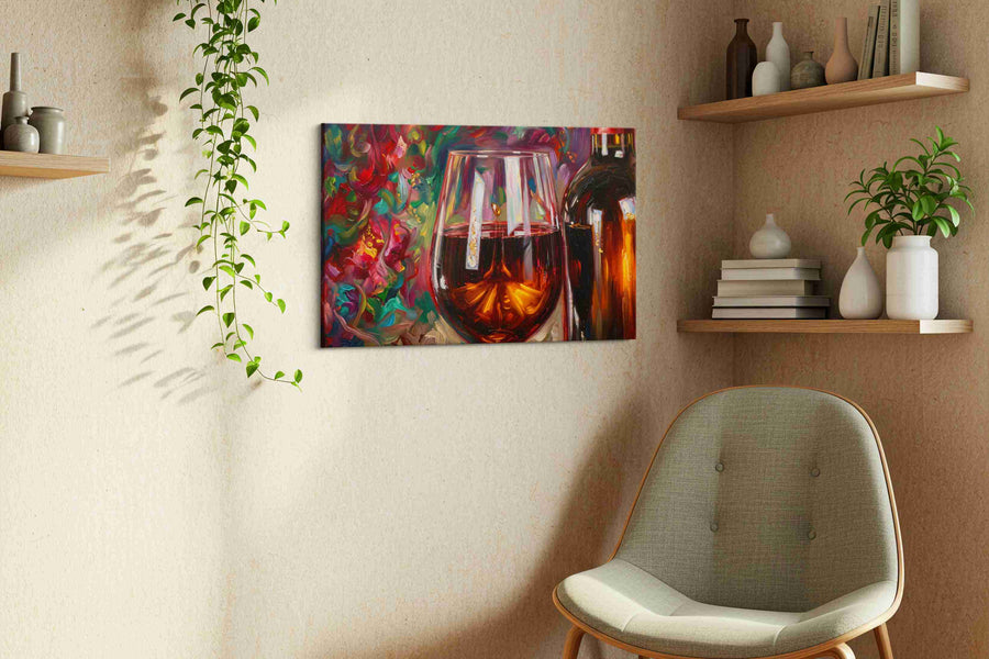Euphoria in a Glass II wine canvas print styled in a living room
