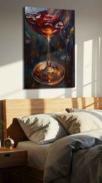 Euphoria in a Glass III wine canvas print, displayed in a bedroom