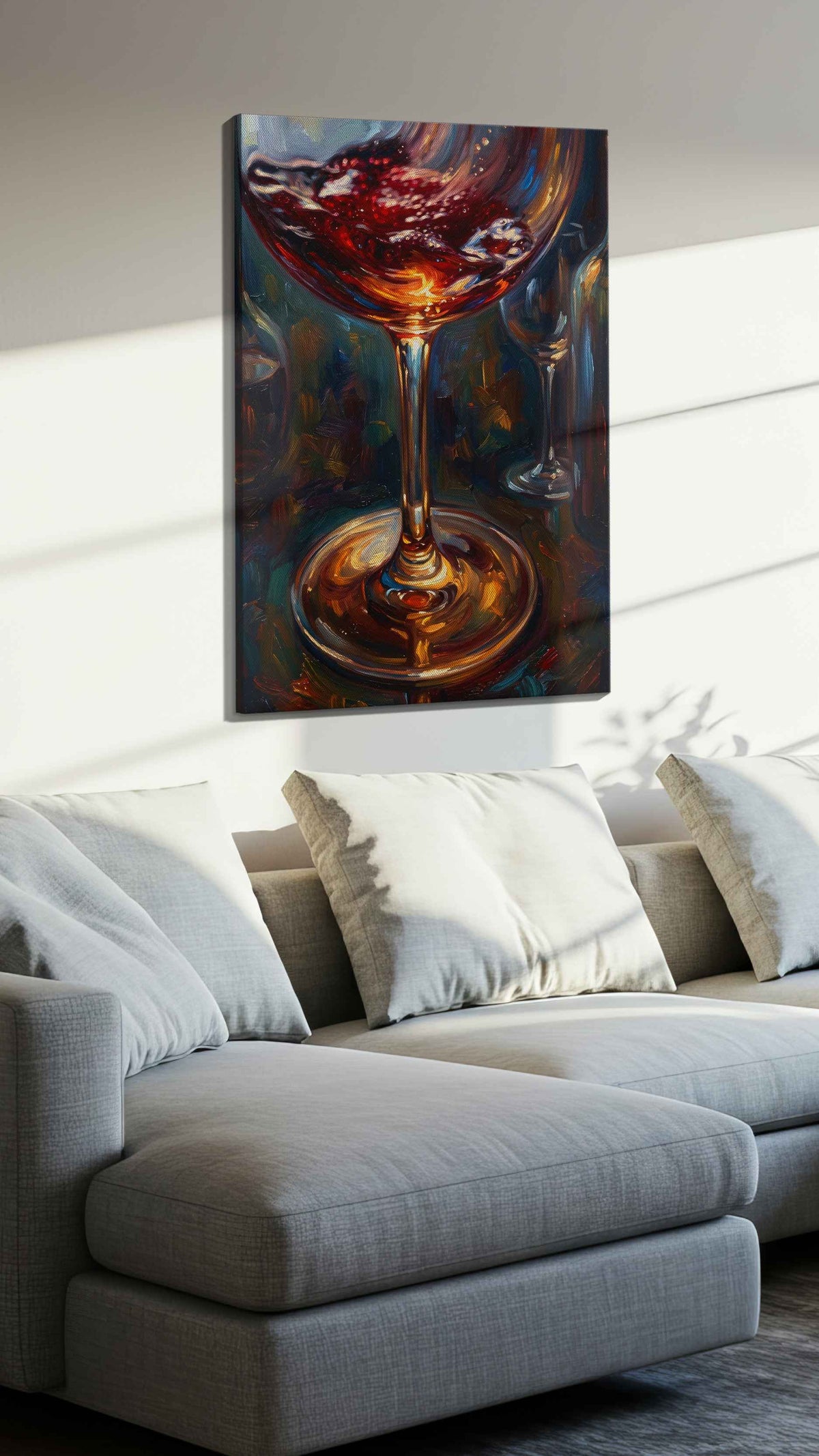 Euphoria in a Glass III wine canvas print, displayed in a living room