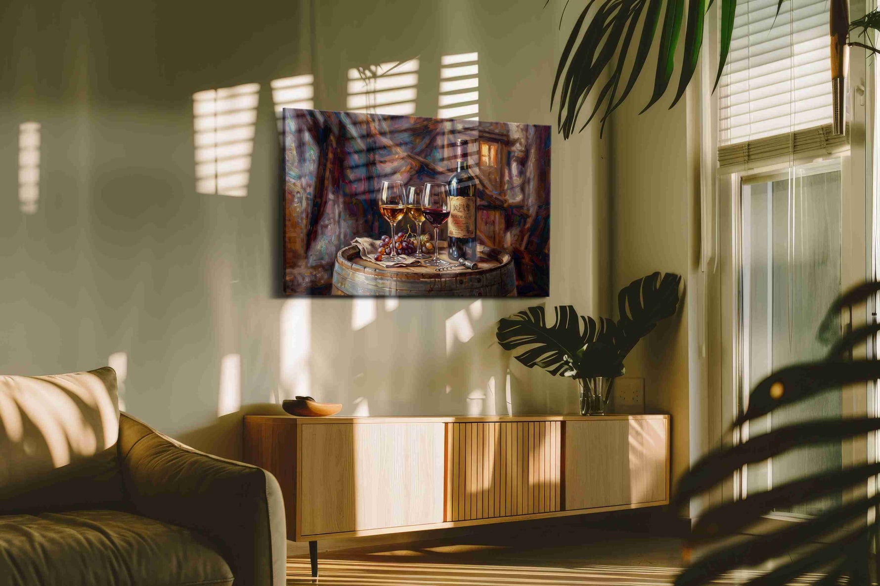 Evening in Bordeaux wine canvas print, on wall, lifestyle preview