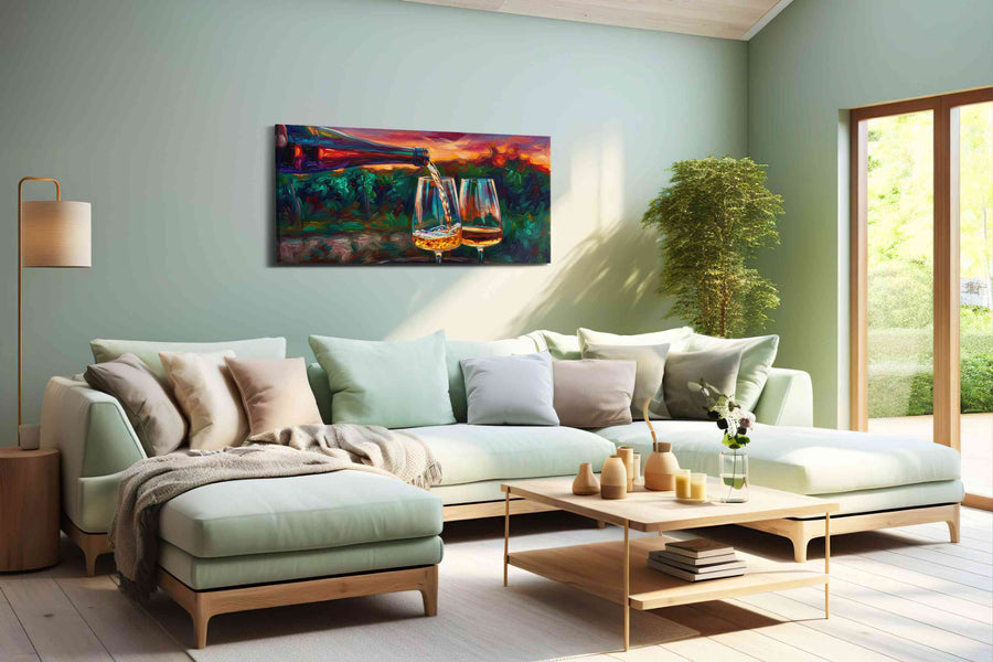 Golden Pour at Sunset – wine canvas wall art, gallery-wrapped, ready to hang