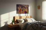 Harvest in a Bottle wine canvas print, displayed in a bedroom