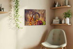 Harvest in a Bottle wine canvas print, displayed in a living room