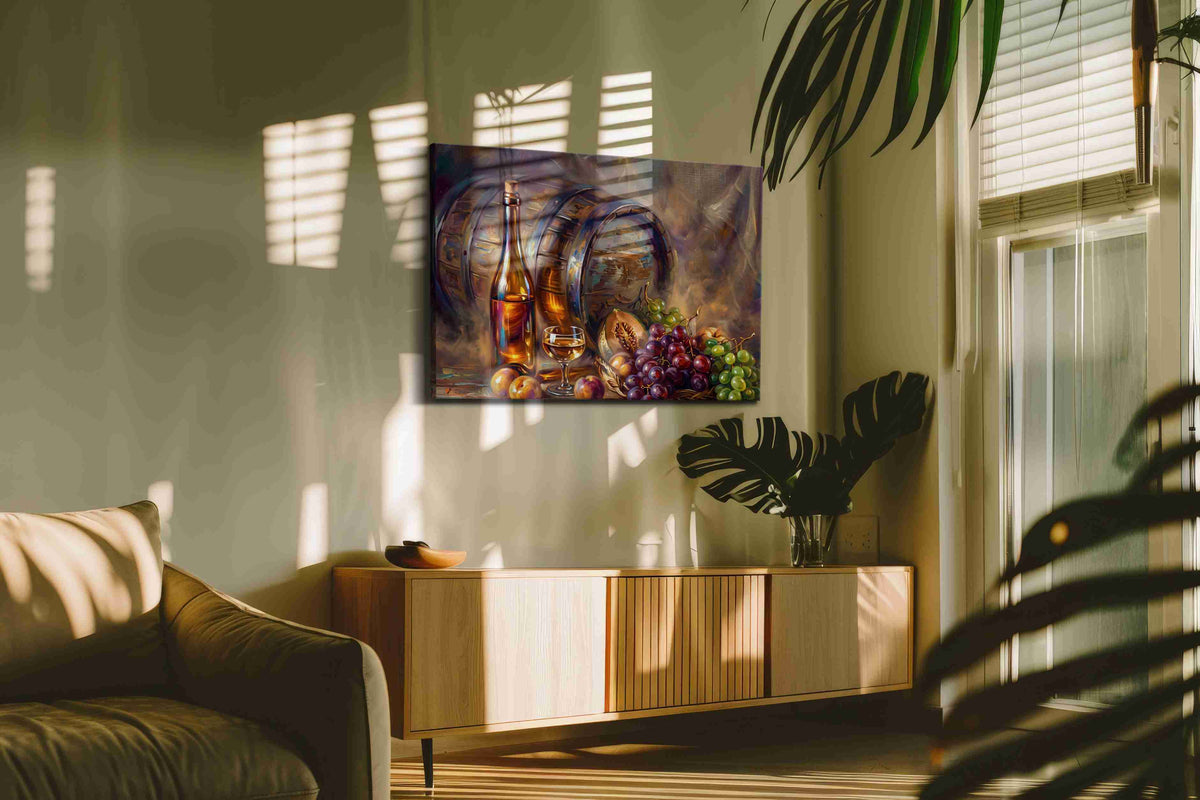 Harvest in a Bottle wine canvas print in a contemporary interior mockup