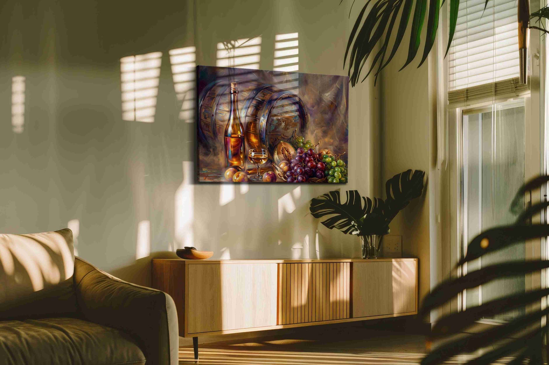 Harvest in a Bottle wine canvas print in a contemporary interior mockup