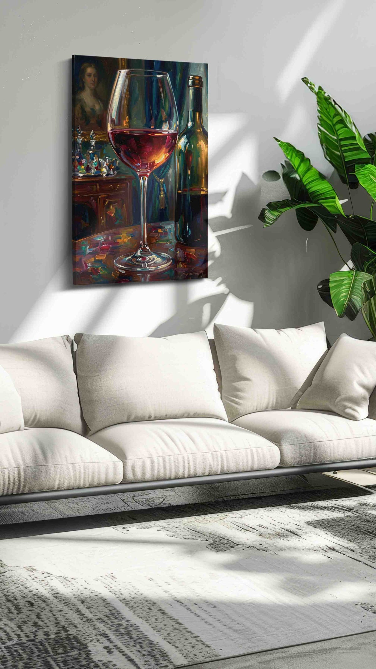 Reflections in Red wine canvas print in a modern interior mockup