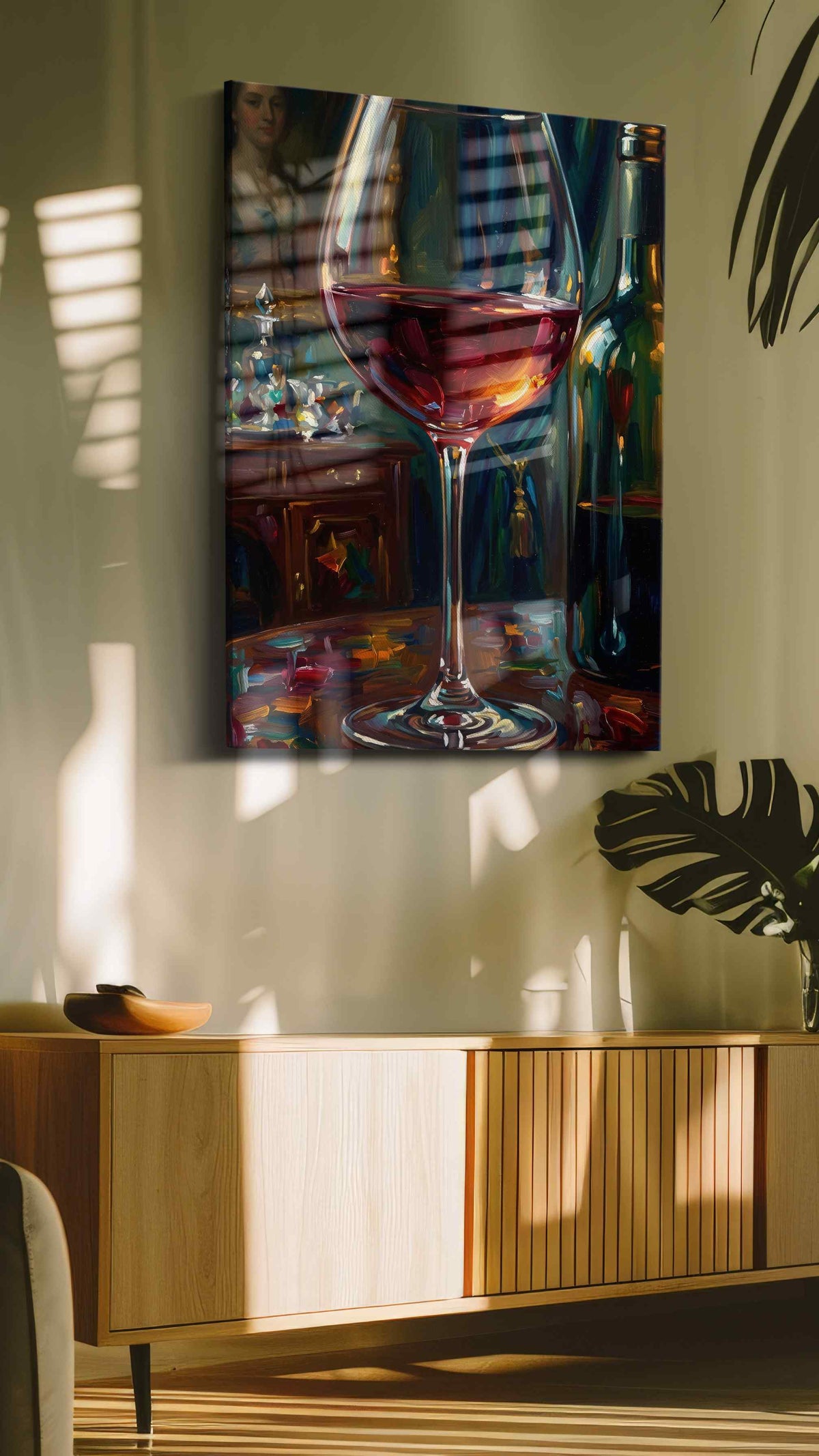 Reflections in Red wine canvas print, on wall, lifestyle preview