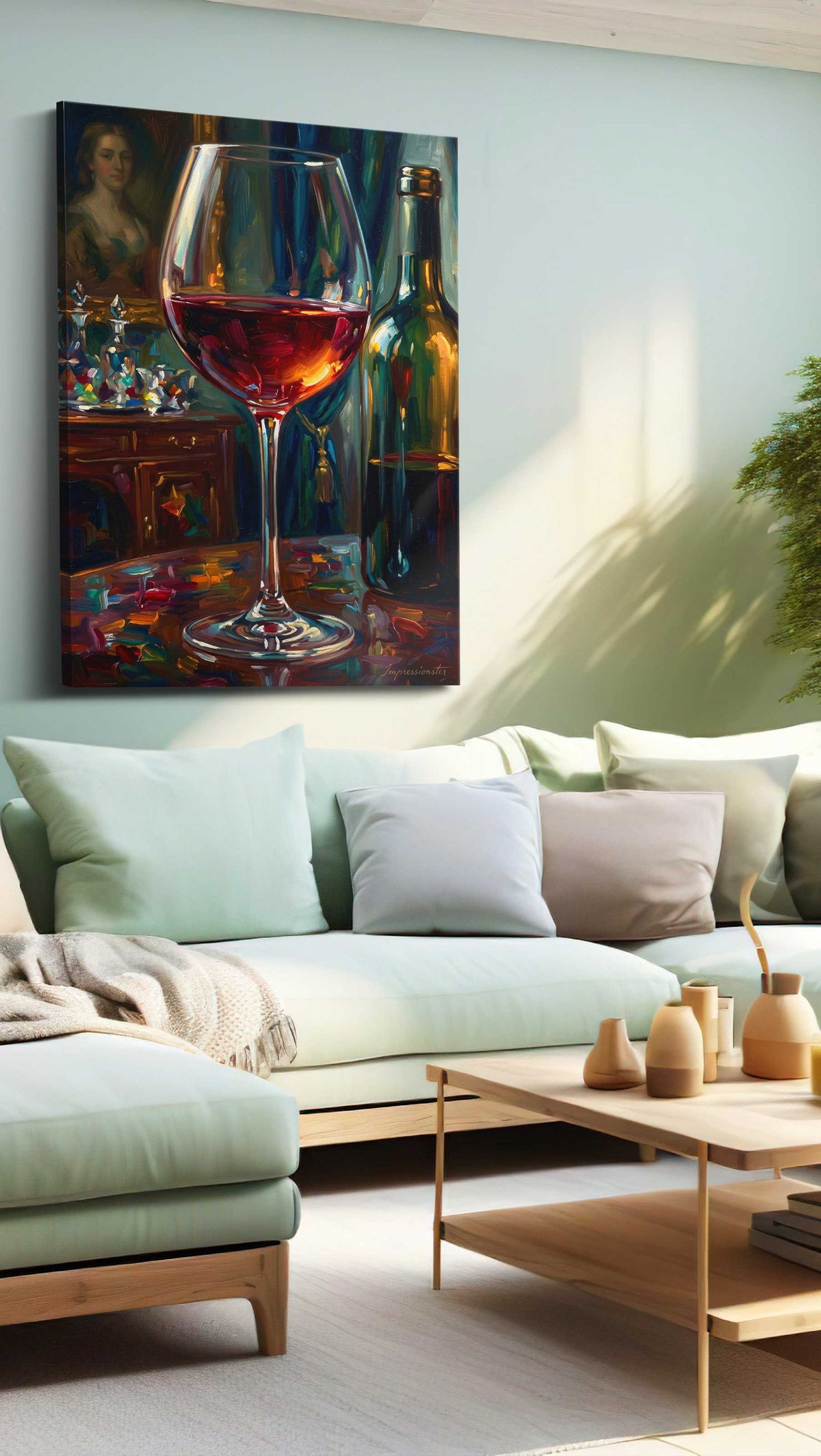 Reflections in Red wine canvas print, hanging on wall