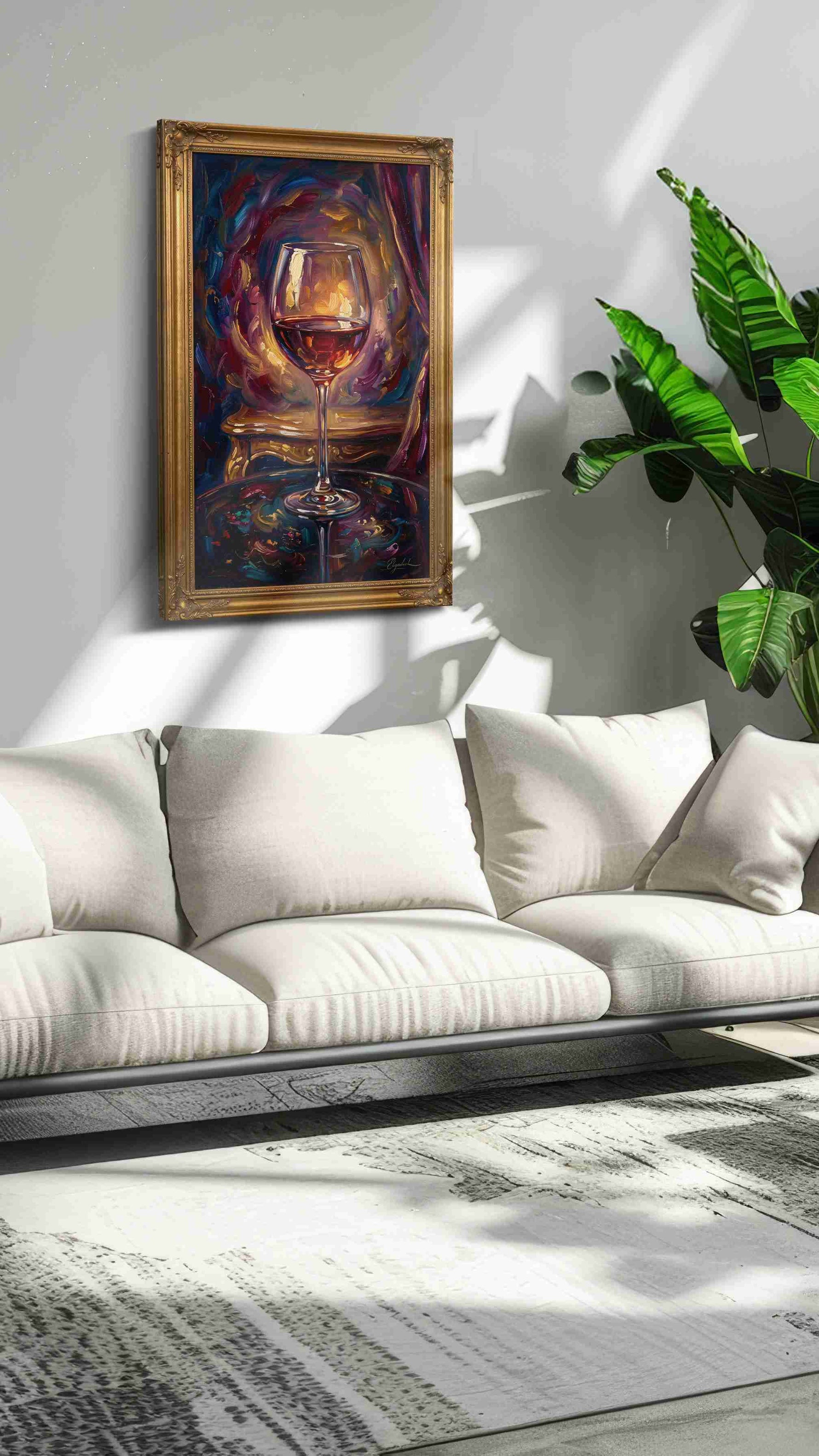 Velvet Sip Under Candlelight wine canvas print in a hung canvas mockup