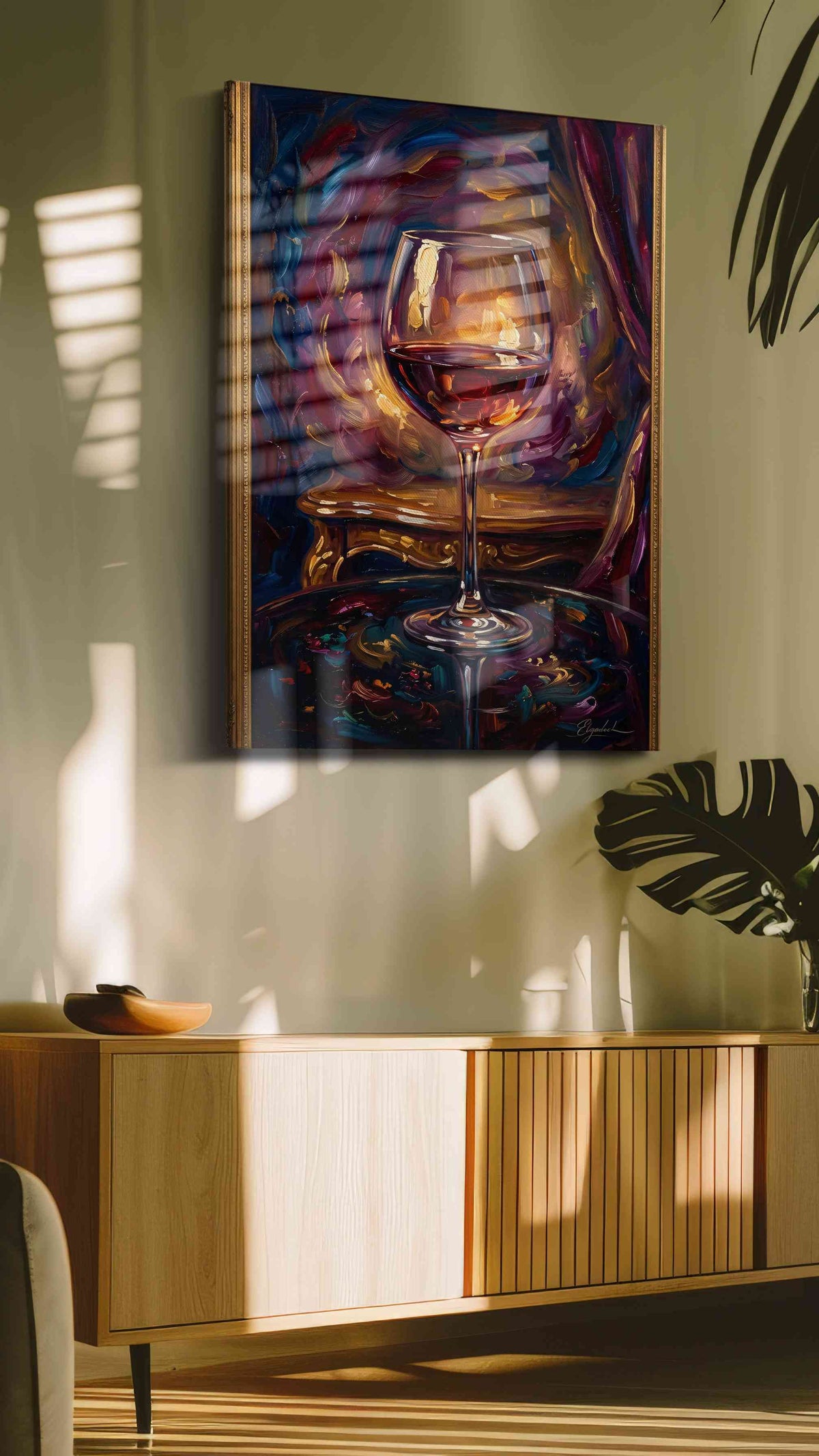 Velvet Sip Under Candlelight wine canvas print, hanging on wall