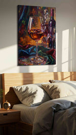 Vibrant Pour Symphony wine canvas print, displayed in a bedroom