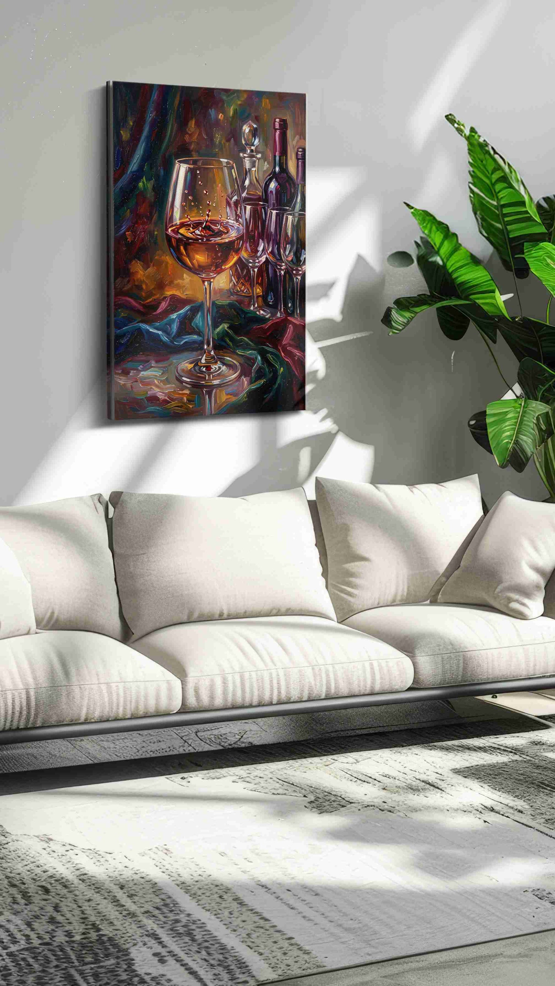 Vibrant Pour Symphony wine canvas print, on wall, lifestyle preview