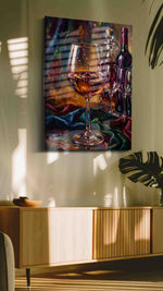 Vibrant Pour Symphony wine canvas print in a contemporary interior mockup