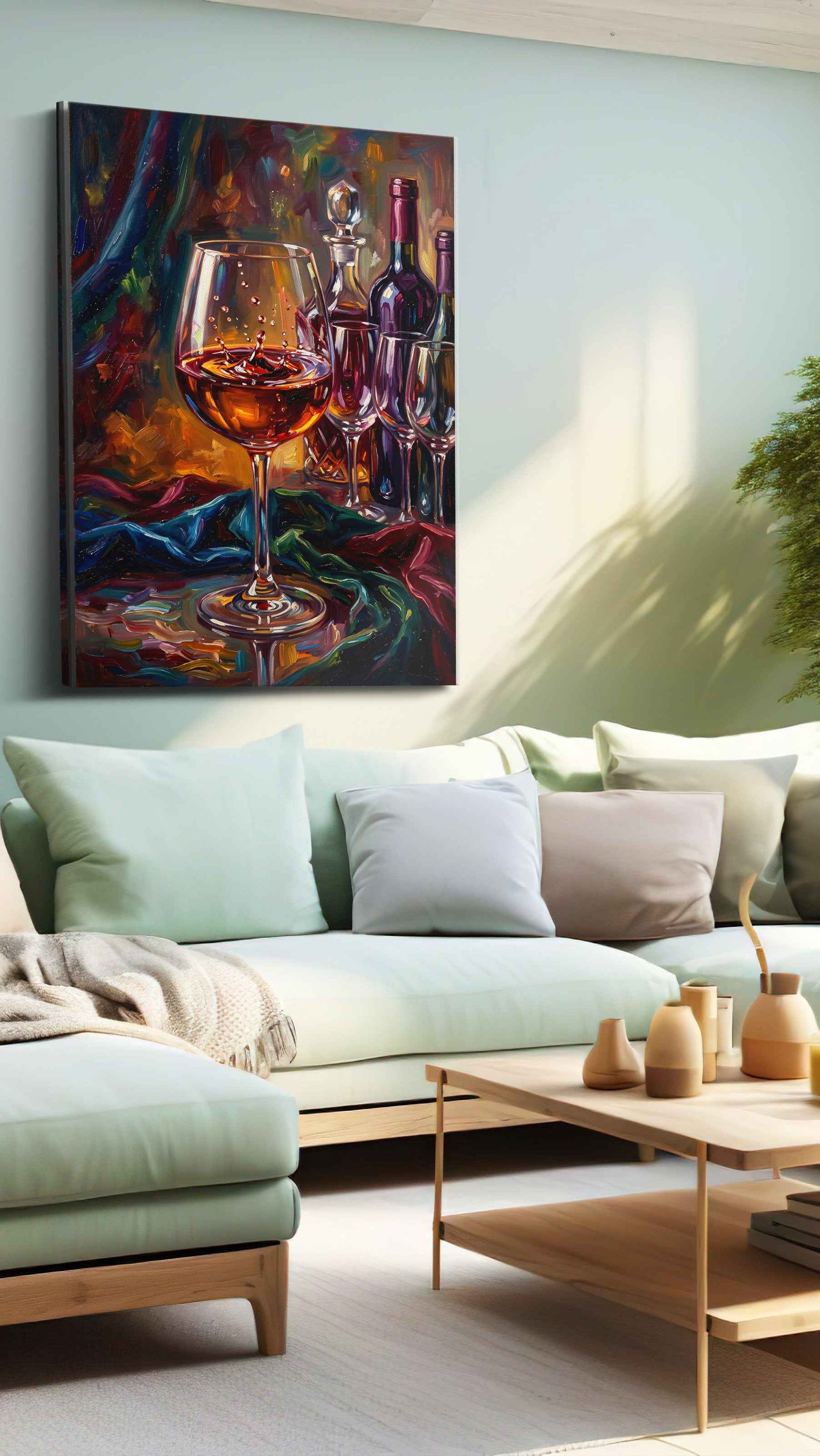 Vibrant Pour Symphony wine canvas print, hanging on wall