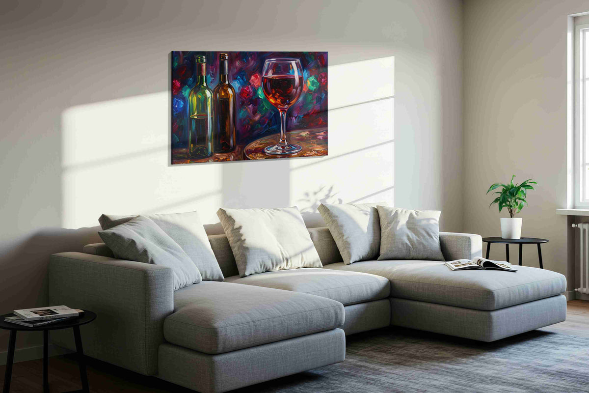 Vibrant Vino Vibes wine canvas print in a living room scene
