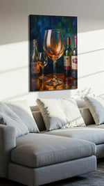Vibrant Vintage Reflections wine canvas print, displayed in a living room
