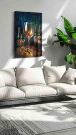 Vibrant Vintage Reflections wine canvas print in a hung canvas mockup