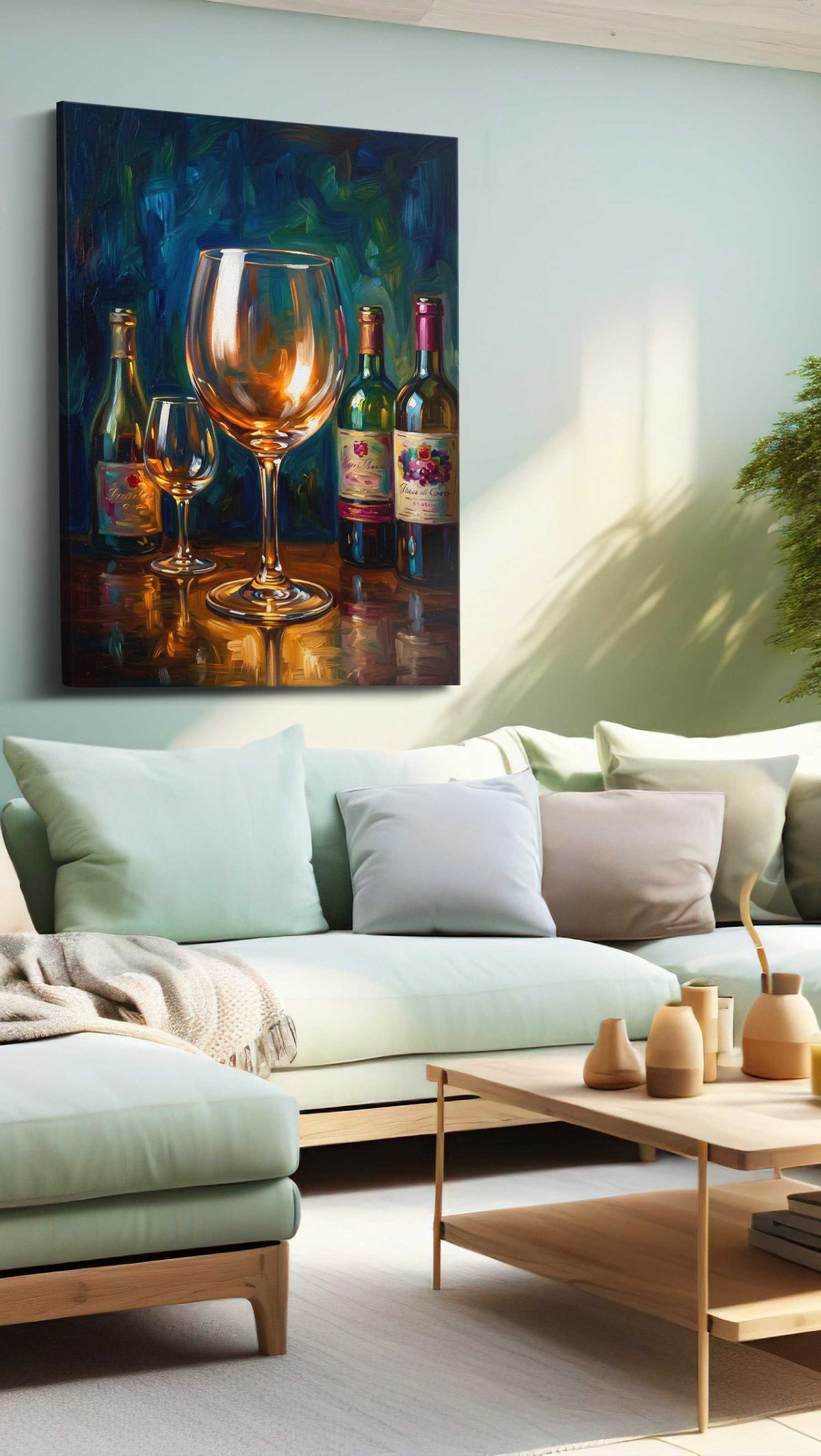 Vibrant Vintage Reflections wine canvas print, hanging on wall