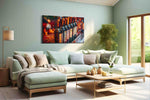 Vibrant Vintages at Sunset wine canvas print, hanging on wall