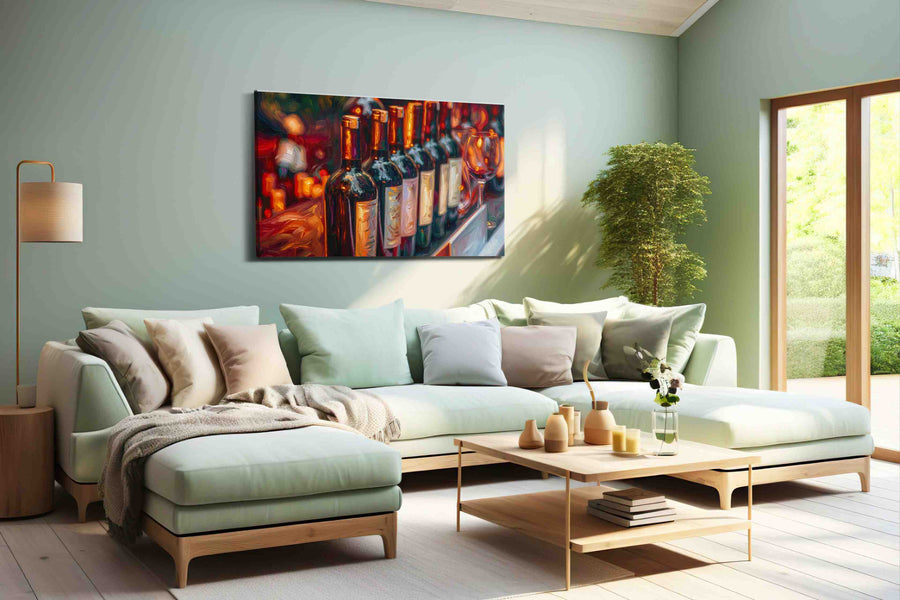 Vibrant Vintages at Sunset wine canvas print, hanging on wall